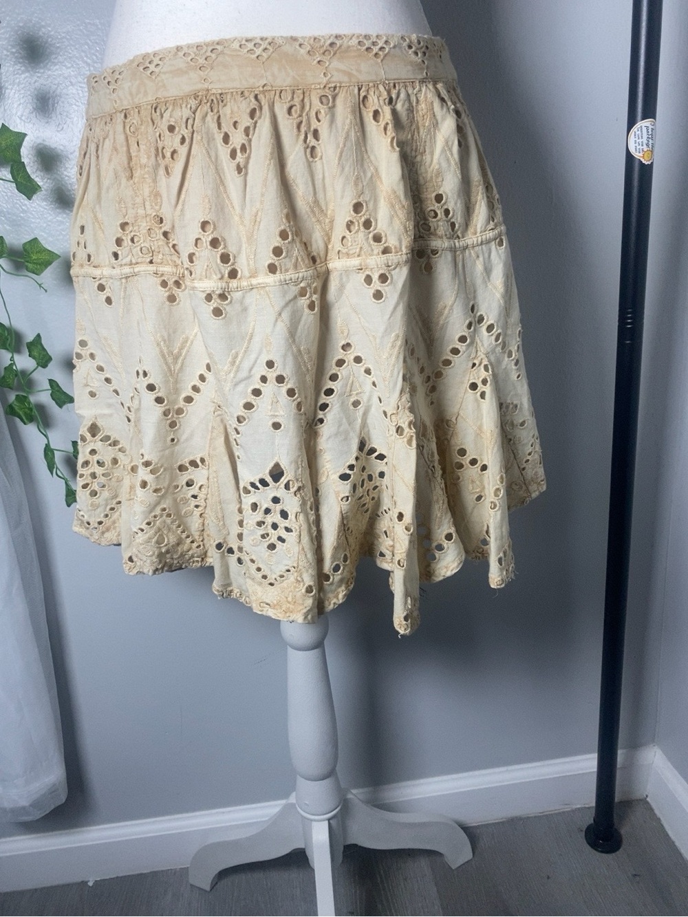 Free People Cream Tiered Eyelet Skirt